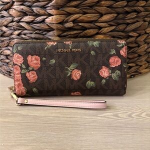Michael Kors Floral Wallet - Brown and Pink